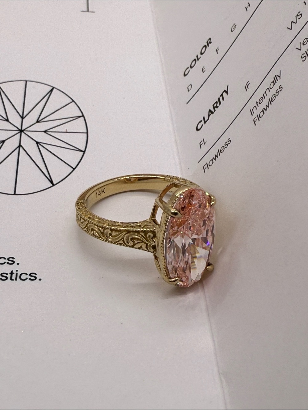 4.49 carat fancy vivid pink VS1 oval diamond engagement ring vintage style - Picture 5 of 12